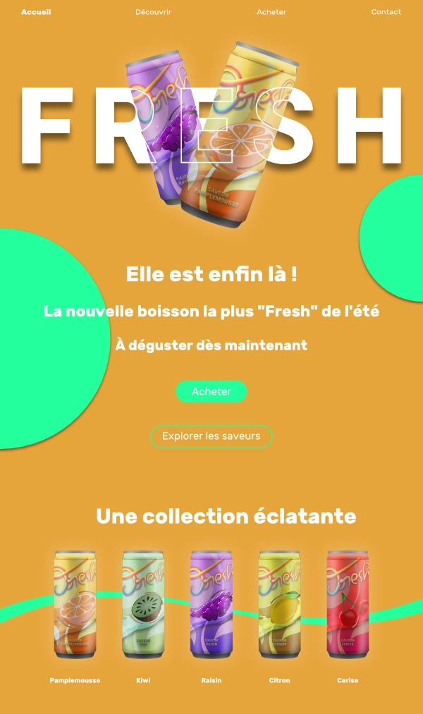 Design d'une landing page pour une nouvelle marque de boisson