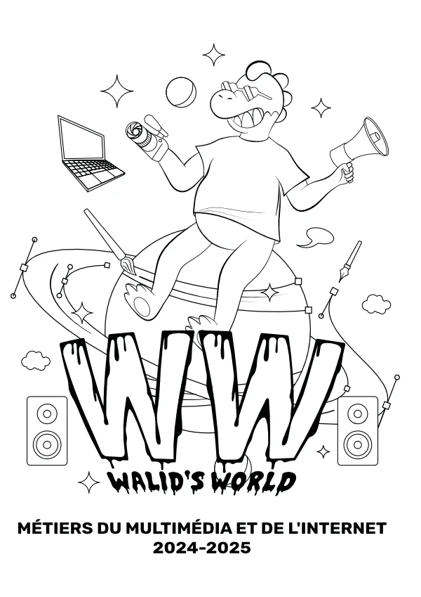 Walid's World - Dessin vectoriel pour le sweat de promo MMI 2024-2025