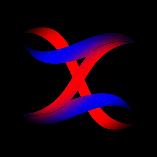 Logo rouge et bleu sur fond noir
